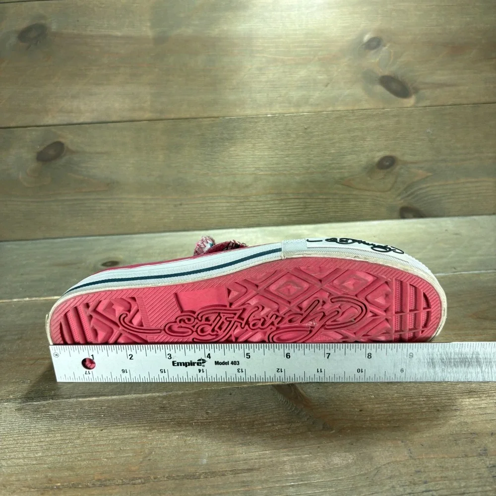 Ed Hardy Womens size 7 shoes Pink Canvas Skull Rose Tattoo sneakers